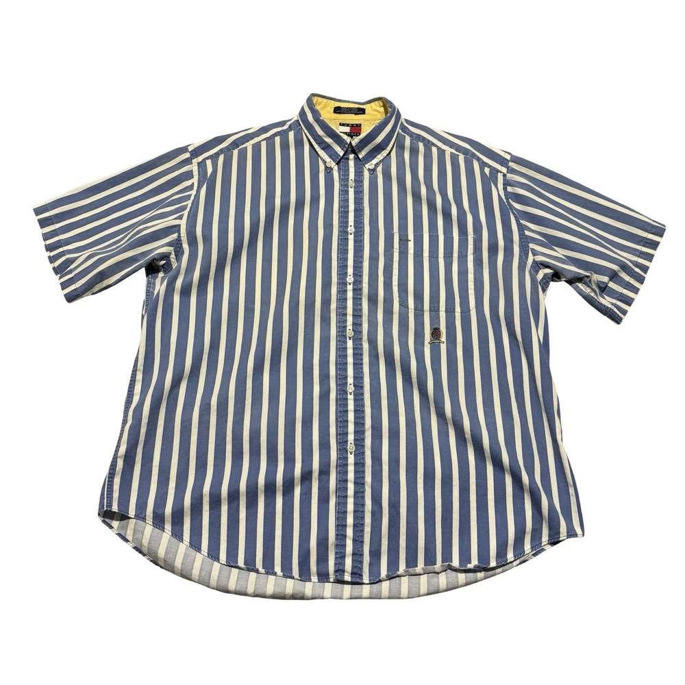 Vintage Y2K Tommy Hilfiger Men's Striped Button Down Shirt Size XL 25 x 31